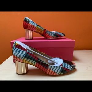 Vaneli multicolor flower shape column heel shoes